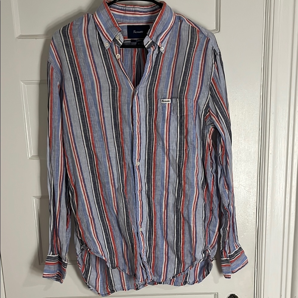 Façonnable Men's Striped Shirt - Blue, Red, and White